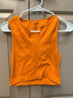 Freshwear Orange Ribbed Notch-Neck Crop Tank